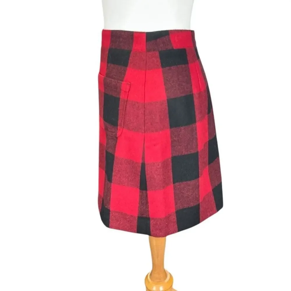 J.Crew Red Black Buffalo Check Wool Mini Skirt Size 4 Cozy Fall/ Winter Classic